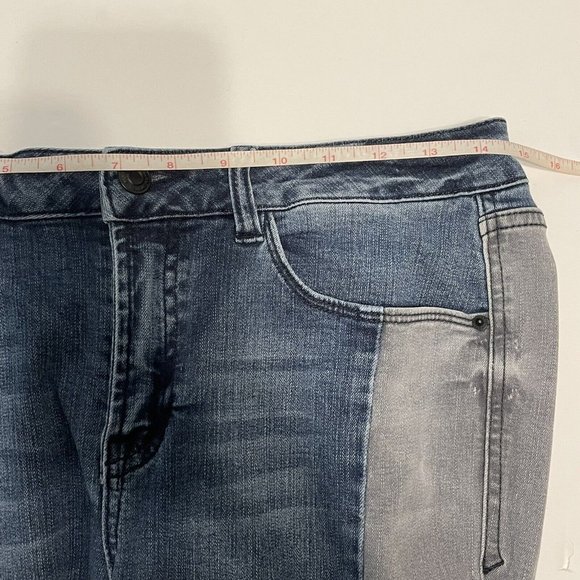 Kensie womens sz 27x 26 mid rise skinny color block patchwork jeans Raw Hem - Picture 4 of 8